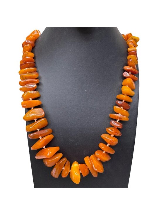 Vintage Jewelry - Chunky Butterscotch Amber Bead Necklace 30" Long Strand Natural Polished 82.3g